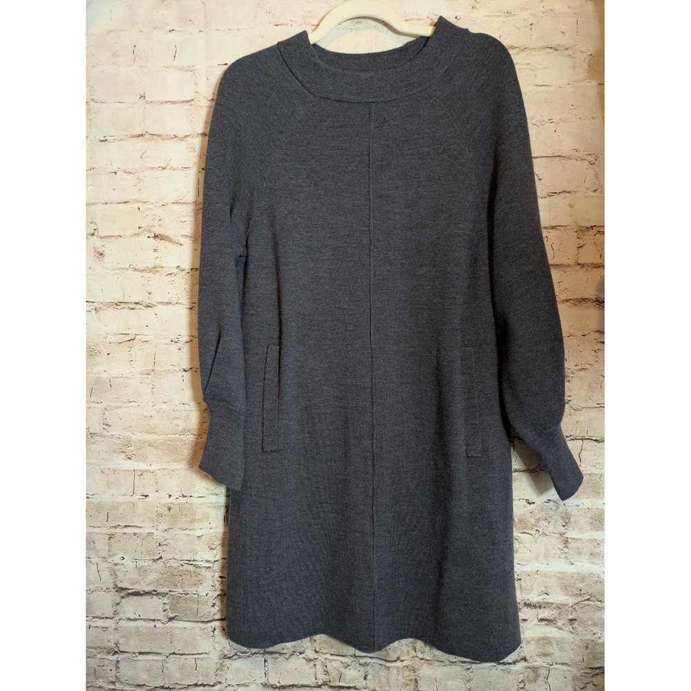 Ann Mashburn Sweater Dress Medium Charcoal Extra Fine Merino Wool Balloon Sleeve